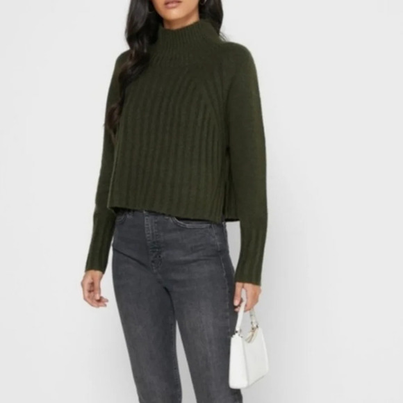 NWT Topshop Green Funnel Neck Ribbed Knit Sweater 14 - Picture 5 of 9
